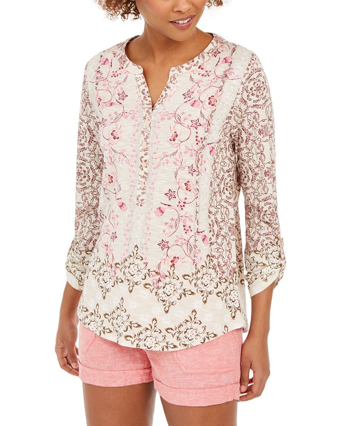 Style & Co Printed Textured Knit Top, Created for Macy's Macy's