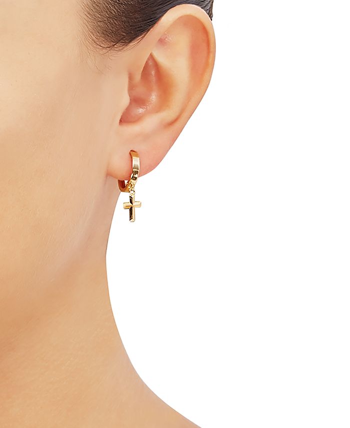 Macy's Cross Dangle Hoop Earrings in 10k Gold Macy's