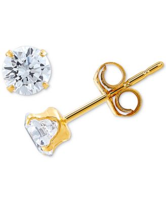 3-Pc. Set Cutured Freshwater Pearl (3-3/4mm), Cubic Zirconia & Polished Round Stud Earrings in 10k Gold