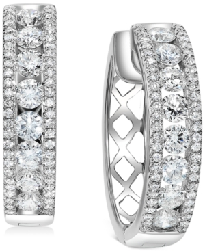 image of Diamond Openwork Small Hoop Earrings (1-1/2 ct. t.w.) in 14k White Gold, 0.75