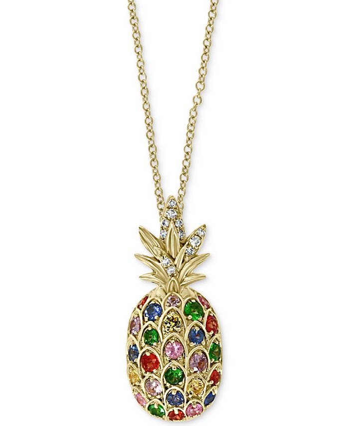 EFFY Collection - Multi-Sapphire (5/8 ct. t.w.) & Diamond (1/20 ct. t.w.) Pineapple 18" Pendant Necklace in 14k Gold