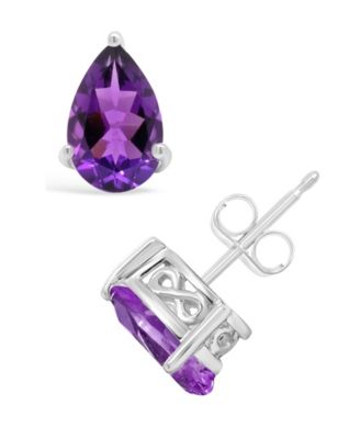 Pear-shape Gemstone Stud Earrings in Sterling Silver