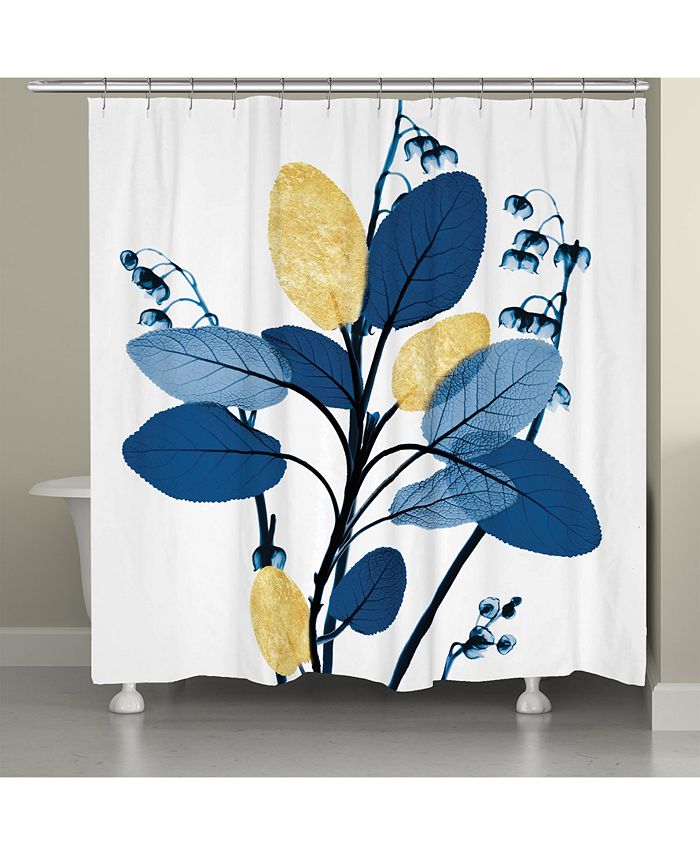 Laural Home - Blue and Gilded Leaves Shower Curtain