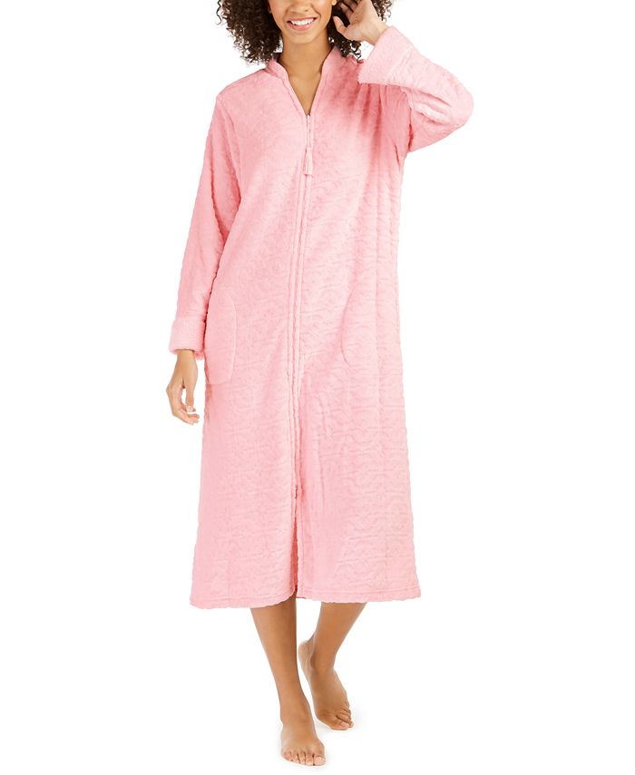 Miss Elaine Jacquard Cuddle Fleece Kaftan Robe Pink Burgundy Zipper Plus 3X New 