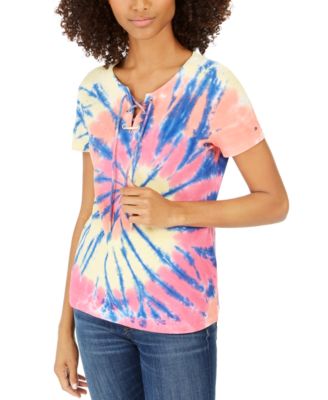 Tommy Hilfiger - Cotton Lace-Up Tie-Dyed T-Shirt