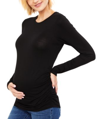 Motherhood Maternity - Long Sleeve Crewneck Side-Ruched Maternity T-Shirt