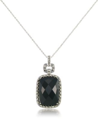 Macy's Marcasite and Faceted Onyx Square Pendant+18