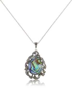 image of Marcasite and Abalone Doublet Teardrop Pendant+18