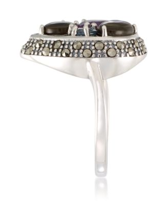 Marcasite and Amethyst (1-1/4 ct. tw.), Abalone (9/10 ct. t.w.) and Blue topaz (1/4 ct. t.w.) Teardrop Ring in Sterling Silver