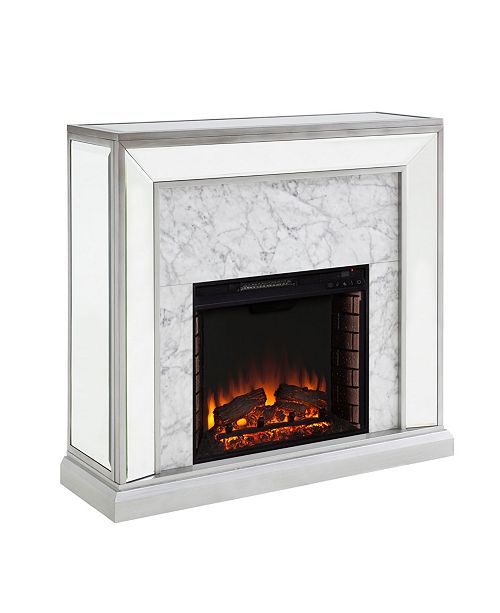 Southern Enterprises Audrey Faux Stone Mirrored Electric Fireplace