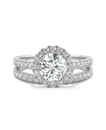 Charles & Colvard - Moissanite Halo Bridal Set 1-3/4 ct. t.w. Diamond Equivalent in 14k White Gold