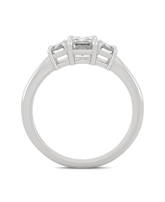 Charles & Colvard - Moissanite Emerald Cut Three Stone Ring 1-1/2 ct. t.w. Diamond Equivalent in 14k White or Yellow Gold
