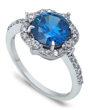 image of Tanzanite Cubic Zirconia Fancy Halo Ring in Fine Silver Plate