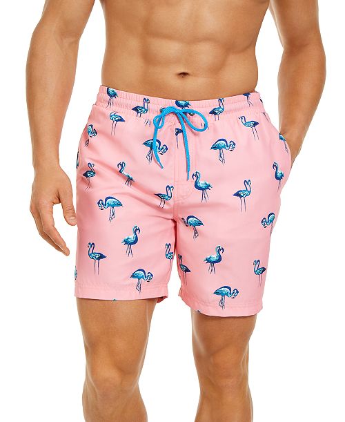 alfani Club Room Men's Quick-Dry Performance Flamingo-Print 7" Swim Trunks Created for Macy's Men's Fashion & Accessories
