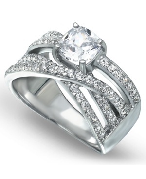 image of Cubic Zirconia Intertwined Band with Cushion Prong Center Ring in Fine Silver Plate