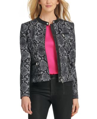 DKNY - Snake-Embossed Faux-Leather-Trim Jacket