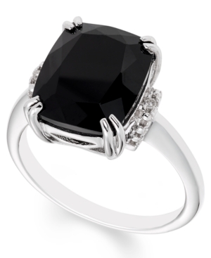 image of Black Onyx (12 mm x 10 mm) Diamond Accent Ring in Sterling Silver