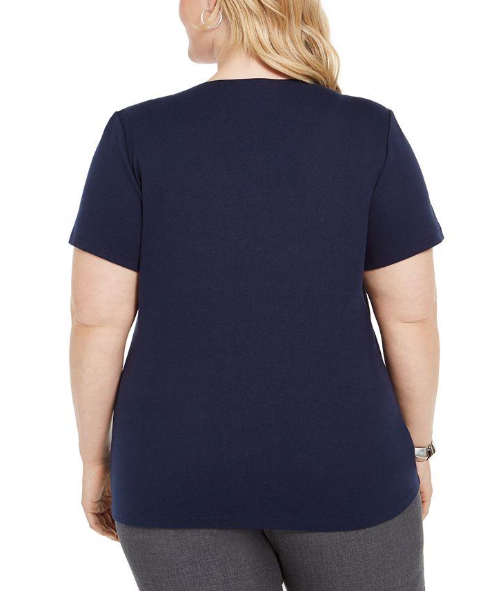 Karen Scott Plus Size Embellished Turtle Print Cotton T-Shirt, Created ...