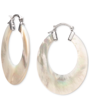 image of Mother-of-Pearl Medium Hoop Earrings in Sterling Silver, 1-1/4