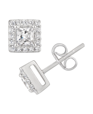 image of Certified Princess Diamond 1 ct. t.w. Halo Stud Earrings in 14k White Gold