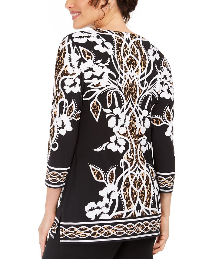 JM Collection MixedPrint Rhinestone Tunic Top, Created for Macy's Macy's