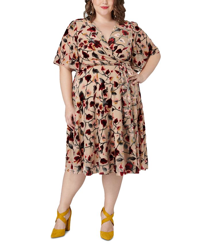 Maree Pour Toi Plus Size Burnout Velvet Floral-Print Wrap Dress - Macy's