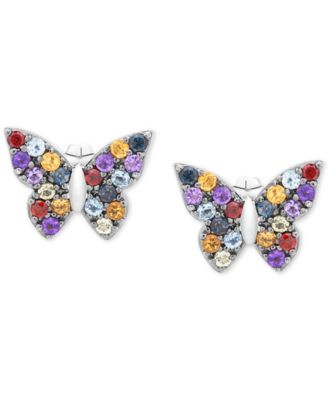 Multi-Gemstone Butterfly Stud Earrings (7/8 ct. t.w.) in Sterling Silver