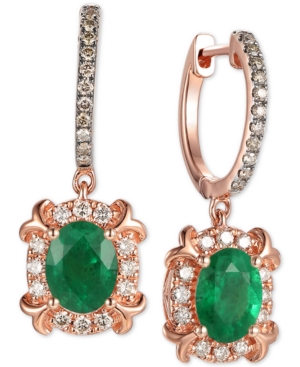 image of Le Vian Costa Smeralda Emerald (1-5/8 ct. t.w.) & Diamond (5/8 ct. t.w.) Drop Earrings in 14k Rose Gold