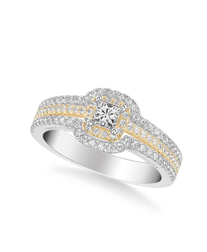Macy's - Diamond Princess Engagement Ring (3/4 ct. t.w.) in 14k Two Tone White & Yellow Gold or White & Rose Gold