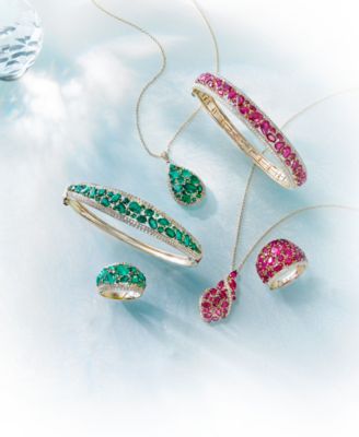 EFFY&reg; Ruby (3-1/4 ct. t.w.) & Diamond (1/6 ct. t.w.) Swirl 18" Pendant Necklace in 14k Gold