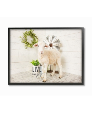 Stupell Industries Live Simply Baby Sheep with Greenery Photograph Framed Texturized Art 24