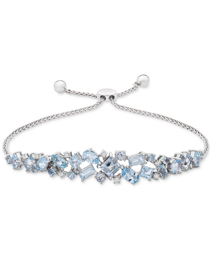 Macy's - Aquamarine (3-5/8 ct. t.w.) & Diamond (1/10 ct. t.w.) Bolo Bracelet in Sterling Silver