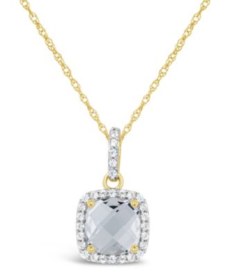 Macy's - Lab Grown Gemstone and Lab Grown White Sapphire (1/6 ct. t.w.) Pendant Necklace in 10k Yellow Gold
