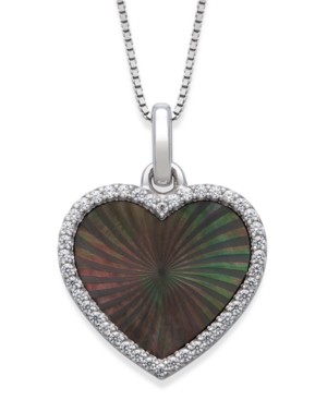 image of Black Mother of Pearl 14x13mm and Cubic Zirconia Heart Shaped Pendant with 18