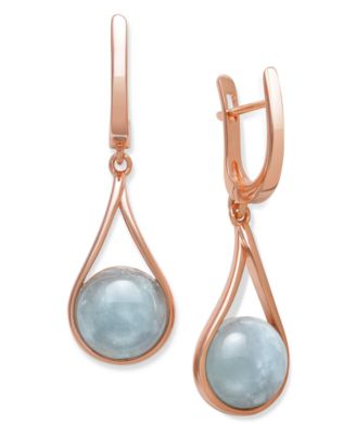 Macy's - Milky Aquamarine 11x5.3mm Drop Earrings in Rose Gold over Silver