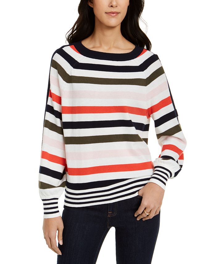 Tommy Hilfiger Striped Balloon-Sleeve Sweater & Reviews - Sweaters ...