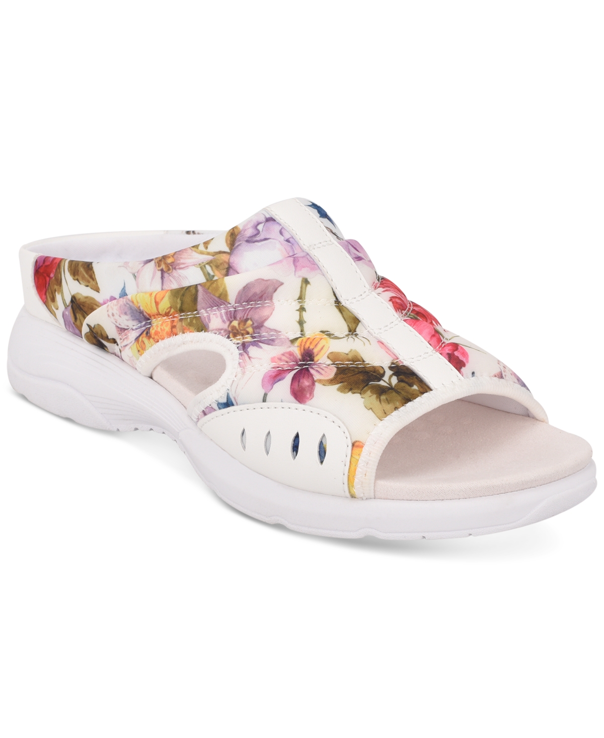 Easy Spirit Women's Traciee Square Toe Casual Slide Sandals In White,pink Floral Multi- Textile,manma