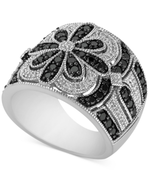 image of Diamond Floral Wide Statement Ring (1 ct. t.w.) in Sterling Silver
