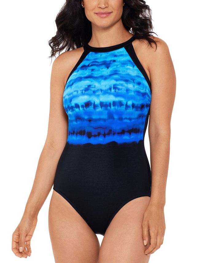 Reebok Conceptual Waters Printed High-Neck One-Piece Swimsuit & Reviews - Swimsuits & Cover-Ups Women - Macy's