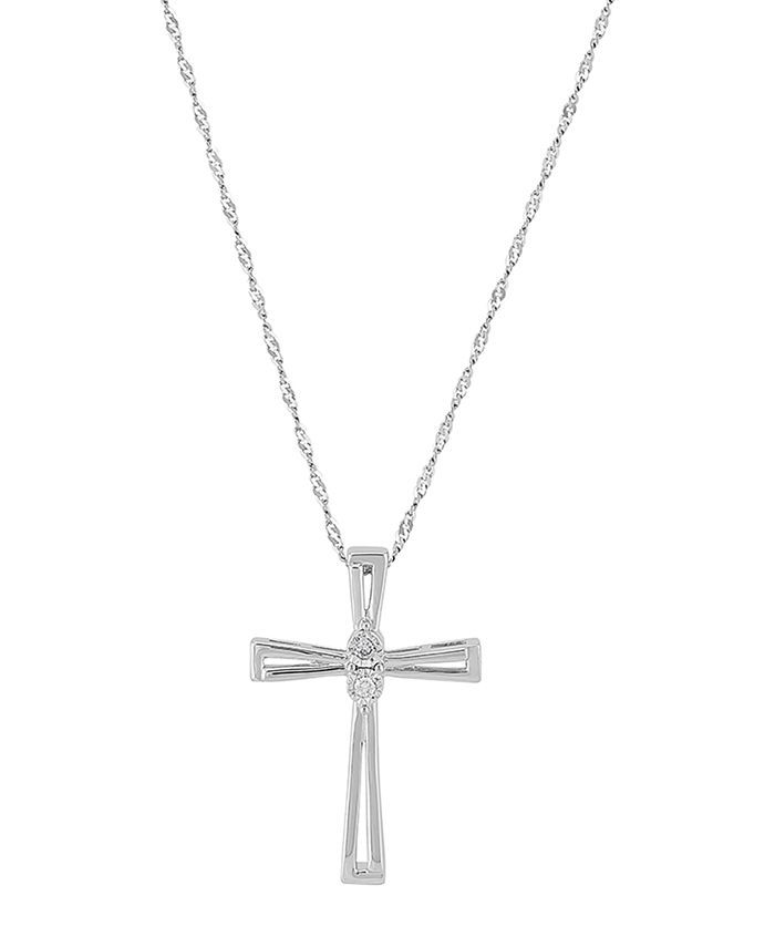 Macy s Diamond Accent Double Bar Cross Pendant in Sterling Silver