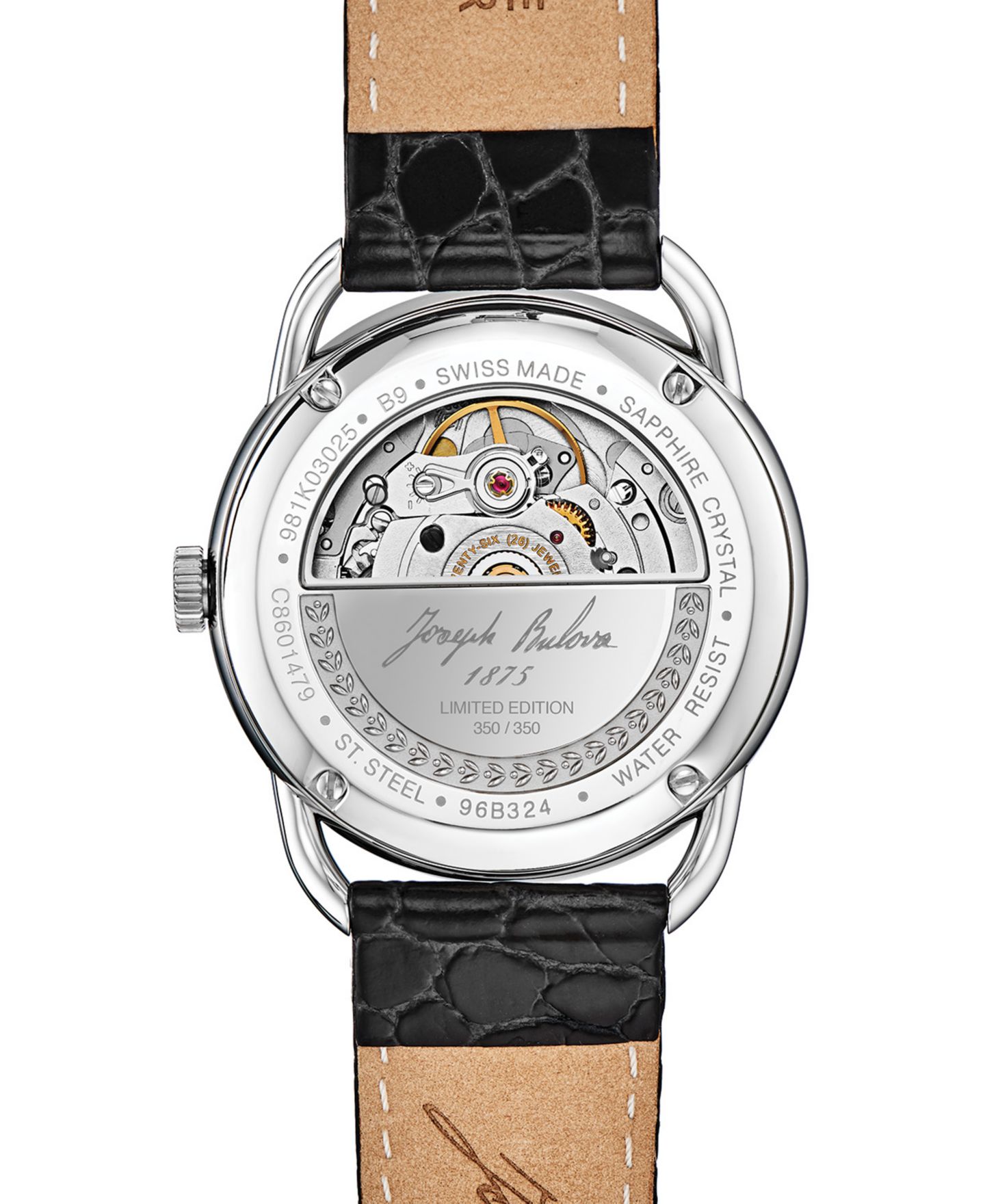 Мужские часы Bulova Limited Edition Swiss Automatic Joseph Black Leather Strap Watch 38.5mm — фото 3
