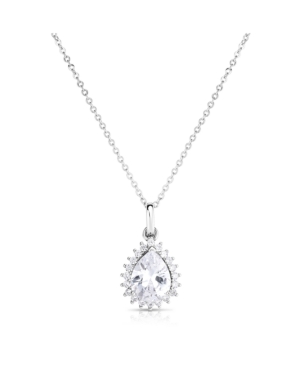 image of Cubic Zirconia Silver Pear Pendant in Fine Silver Plate