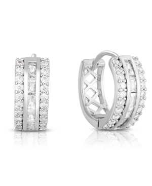 image of Cubic Zirconia Silver Bezel Hoop in Fine Silver Plate