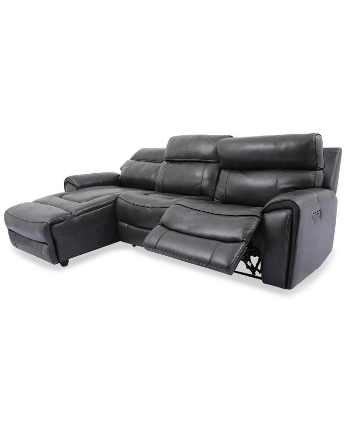 Furniture - Hutchenson 3-Pc. Leather Chaise Sectional with Power Recliner and Power Headrest