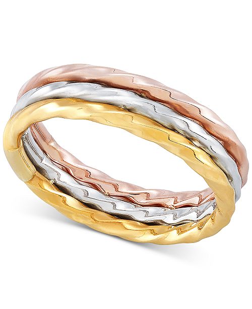Macy S Tricolor Triple Row Statement Ring In 10k Gold White Gold
