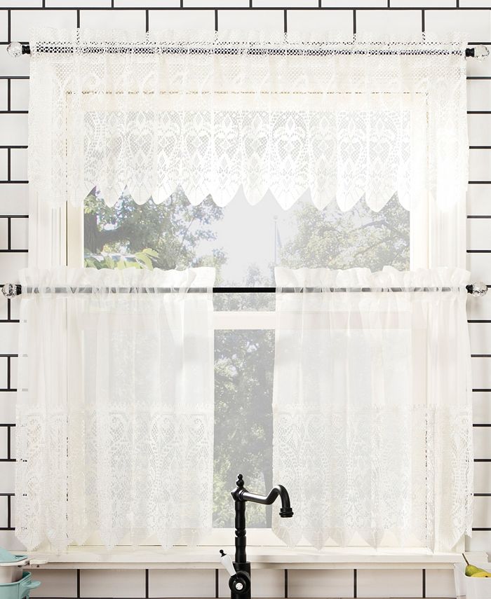 No. 918 Joy 60" x 24" Macrame Lace Trim Valance and Tiers Set Macy's