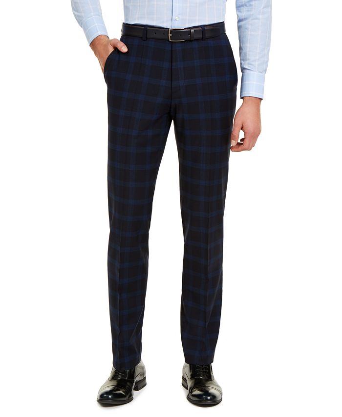 Navy plaid pants mens discount
