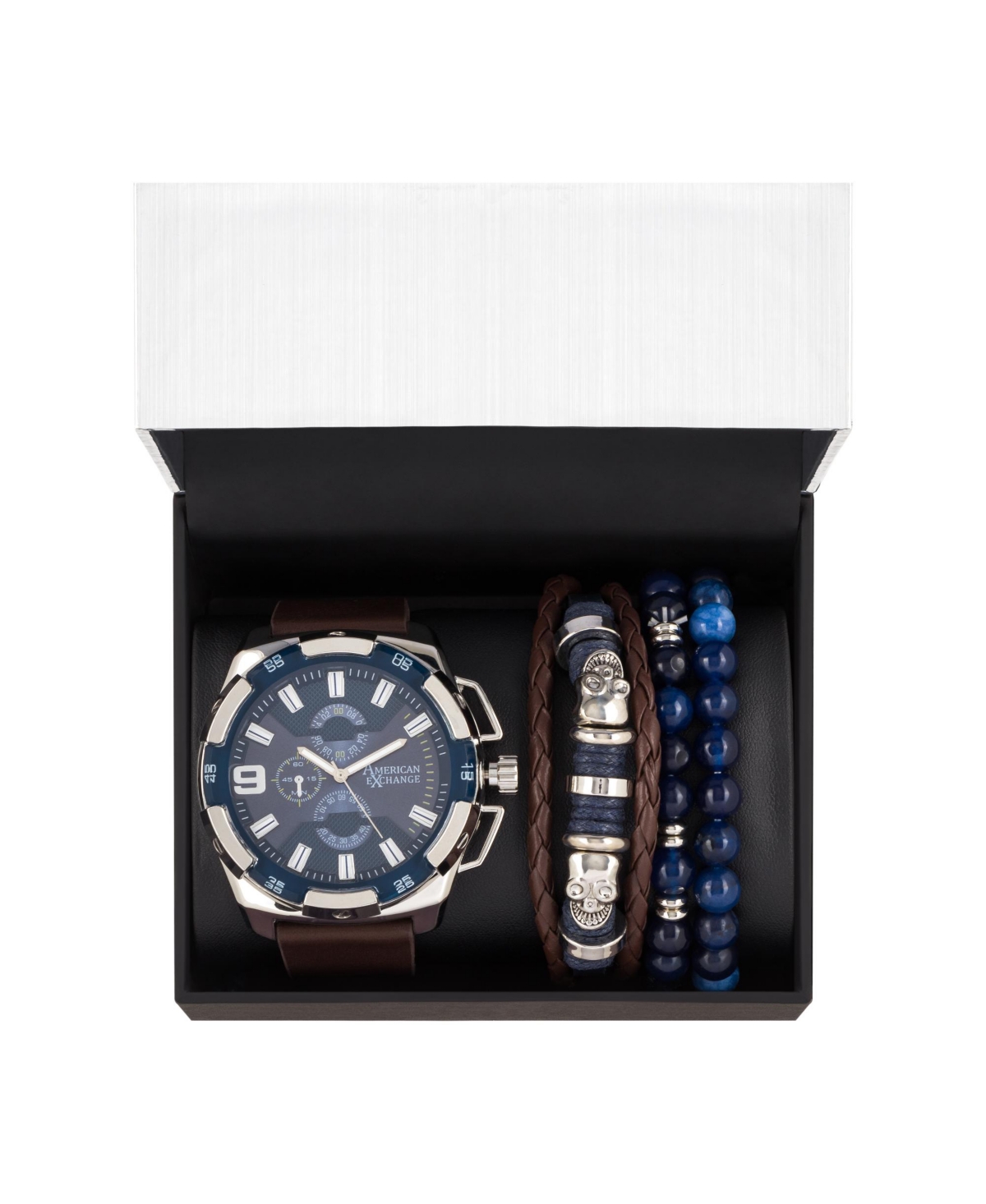 Shop American Exchange Men's Brown Analog Quartz Watch And Holiday Stackable Gift Set In Rose Gold,navy