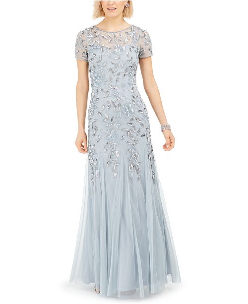 Adrianna Papell Floral-Beaded Gown & Reviews - Dresses - Women - Macy's