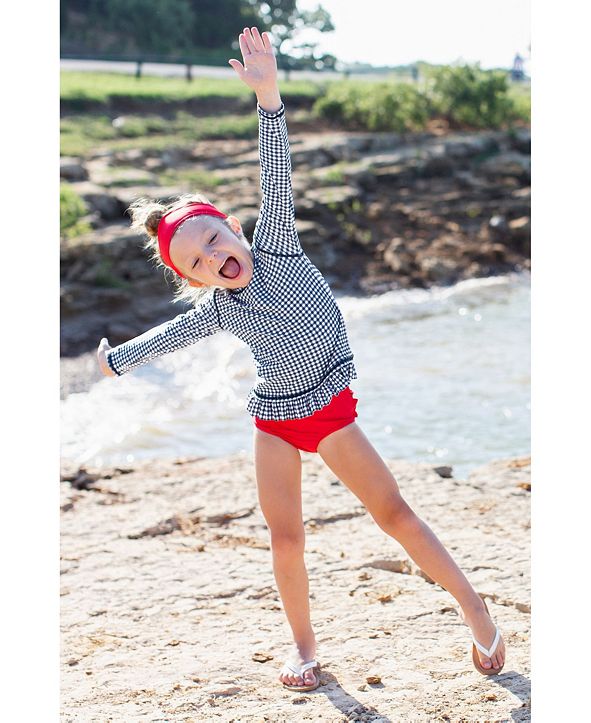 RuffleButts Toddler Girl's Long Sleeve Rash Guard Swimsuit Swim